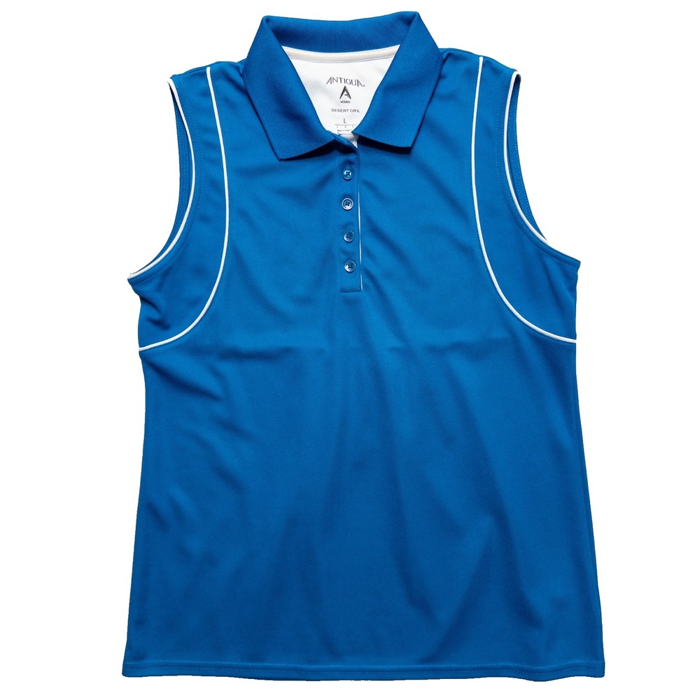 Antigua Womens L Sleeveless Golf Polo Blue Desert Dry Performance